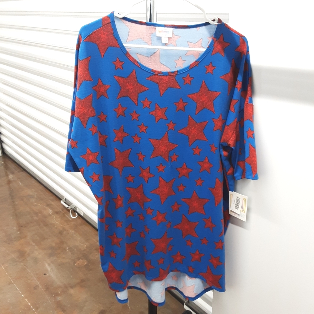 LuLaRoe Blue and Red Starry Top